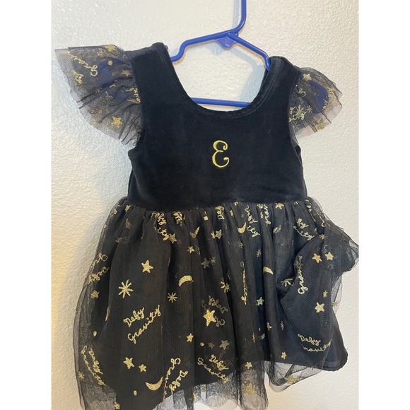 Wicked 18 Month Black Velvet Tulle Star Moon Dress Letter E Sparkle Outfit - Picture 3 of 5